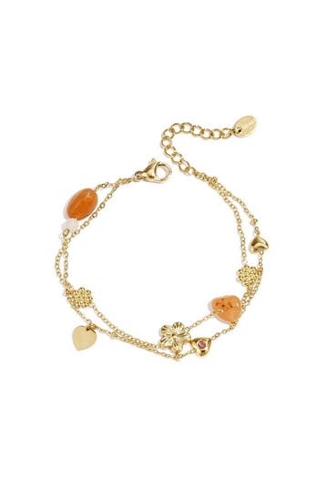 Goudlief Bedelarmband met oranje kralen, bloemen en hartjes, Sieraden, Tassen en Uiterlijk, Armbanden, Verzenden, Nieuw, Zilver
