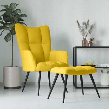 vidaXL Relaxstoel met kruk mosterdgeel fluweel, Verzenden, Nieuw