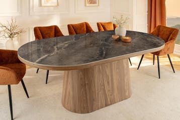 Ovale eettafel UNIQUE 200cm Grijsbruin Keramiek Walnoot, Huis en Inrichting, Tafels | Eettafels, Ophalen of Verzenden, Nieuw