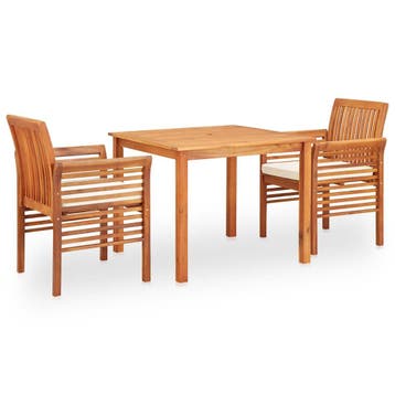 vidaXL 3-delige Tuinset met kussens massief acaciahout, Tuin en Terras, 2 zitplaatsen, Verzenden, Nieuw, Tuinset