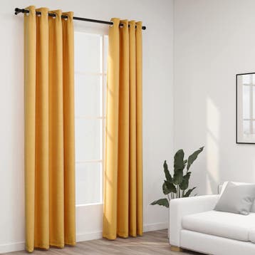 vidaXL Gordijnen linnen-look verduisterend ogen 2 st 140x225, Verzenden, Nieuw, Geel