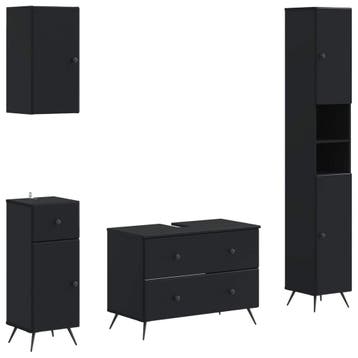 vidaXL 4-delige Badkamerkast Set BREDA Zwart Bewerkt hout, Verzenden, Nieuw
