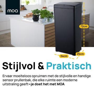 2dekans | MOA Prullenbak met Sensor - 50 liter - Afvalbak -, Huis en Inrichting, Woonaccessoires | Prullenbakken, Ophalen of Verzenden