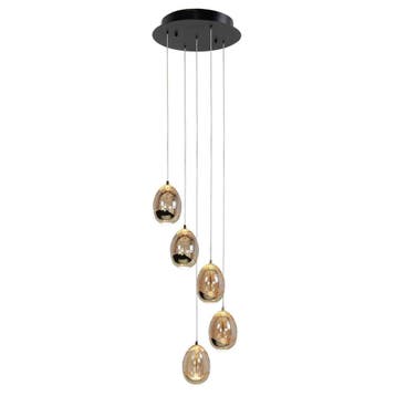 High light | Hanglamp | Amber | Golden Egg | 5 lichts, Ophalen of Verzenden, Nieuw, Glas, Modern