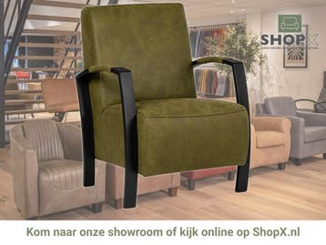 Leren fauteuil Glory - Kenia Olive (olijf), Nieuw, Ophalen of Verzenden, 50 tot 75 cm, Industrieel, Modern