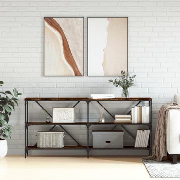 vidaXL Wandtafel 160x30x75 cm bewerkt hout en ijzer gerookt, Huis en Inrichting, Verzenden, Nieuw, 60 cm of meer