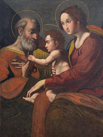 Italiaanse school (XVIII) - Sacra Famiglia con San Pietro -, Antiek en Kunst