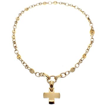 Pomellato bicolor massief gouden collier met vaste hanger, Ophalen of Verzenden, Gebruikt, Overige kleuren, Goud