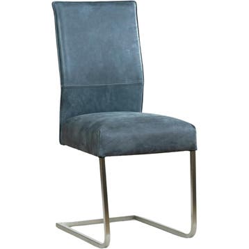Leren eetkamerstoel Remix - Kenia Denim (blauw) - Sledepoot, Blauw, Nieuw, Ophalen of Verzenden, Eén