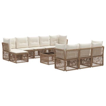 vidaXL Tuinbankenset 11 pcs Beige poly rattan, Verzenden, Nieuw, Meer dan 8 zitplaatsen