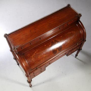 Groot chique mahonie trommel- of Cilinderbureau ca1860 rijk, Antiek en Kunst, Ophalen of Verzenden