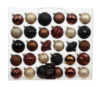 Kerstballen en ornamenten 7 cm opaal bruin zwart onbreekbaar, Ophalen of Verzenden, Nieuw