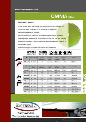 Diamantzaagblad-Geluidsarm voor een zaagtafel met water., Verzenden, Nieuw