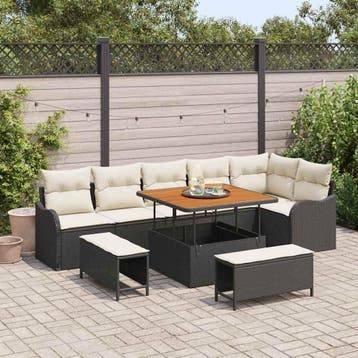 vidaXL Tuinbankenset 9 st Zwart poly rattan, Verzenden, Nieuw, Meer dan 8 zitplaatsen
