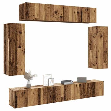 vidaXL 6-delig Tv-meubelset wandmontage bewerkt hout oud, Verzenden, Nieuw, Overige houtsoorten
