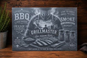 BBQ Grillmaster bord – met eigen naam!, Eigen ontwerp, Vintage, Nieuw, Wandbord of Wandpaneel