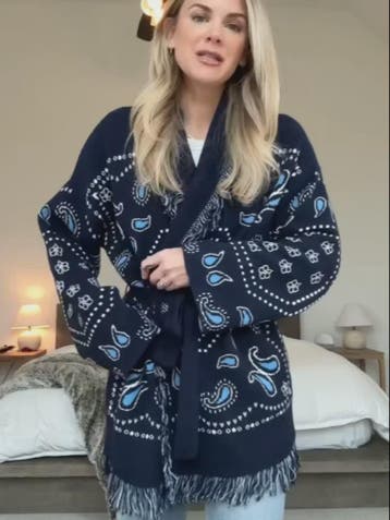 Gebreide Dames Cardigan met Patchwork Print, V-hals en Franj, Verzenden, Nieuw