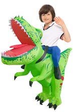 KIMU® Opblaas Kostuum Kinderen Rijdend op Velociraptor Groen, Ophalen of Verzenden, Nieuw