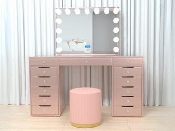Veiling - Luxe kaptafel met verlichting - Roze - Incl. poef, Huis en Inrichting, Tafels | Kaptafels, Nieuw
