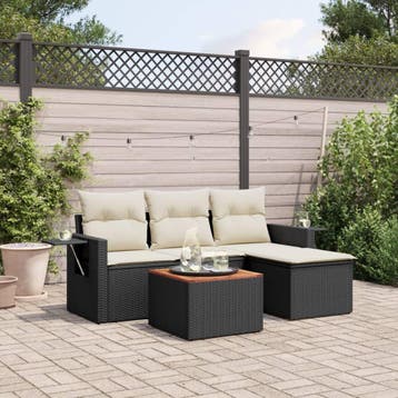 vidaXL 5-delige Loungeset met kussens poly rattan zwart, Verzenden, Nieuw, Loungeset