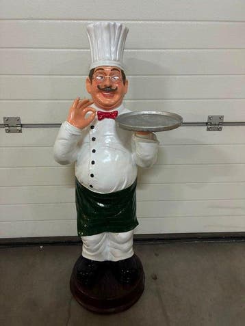Beeld, Grote decoratieve chef-kok met dienblad –
