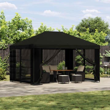 vidaXL Paviljoen met zijwanden 4 × 3 m Zwart Polyester en, Verzenden, Nieuw