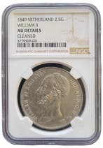 Koning Willem II 2 1/2 gulden 1849 AU details NGC, Verzenden, Koning Willem II, Losse munt, Zilver