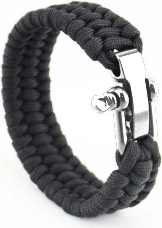 Paracord armband - Zwart - Zilveren sluiting, Sieraden, Tassen en Uiterlijk, Armbanden, Zwart, Nieuw, Elastiek, Ophalen of Verzenden