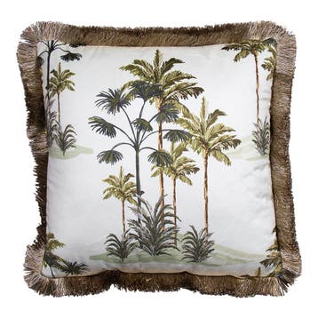 kussen fluweel gouden franjes palmboom wit 45x45cm, Huis en Inrichting, Verzenden, Nieuw