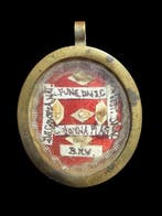 Reliekhouder - goudkleurig metaal, Glas, Textiel - 1800-1850