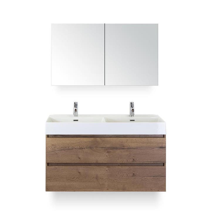 Maxx XL Badmeubelset 120 cm - Tabacco - Wastafel Kube Dubbel, Huis en Inrichting, Badkamer | Badkamermeubels, Ophalen of Verzenden