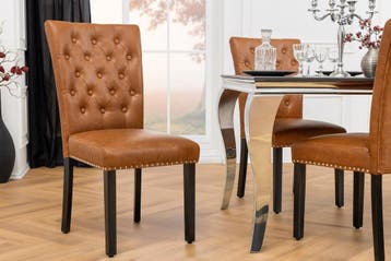 Chesterfield Stoel CASTLE Bruin Kunstleer Zwart Rubber Hout, Ophalen of Verzenden, Nieuw