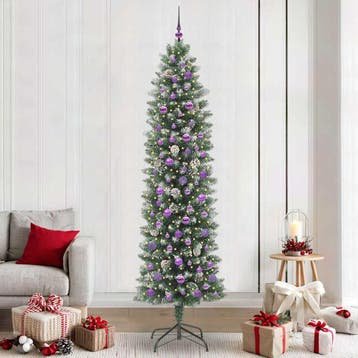 vidaXL Kunstmatige slanke kerstboom Groen en Wit 240 cm, Verzenden, Nieuw