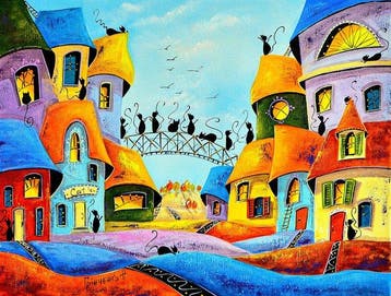 Natalia Grinchenko (XX-XXI) - Summer City of Cats, Antiek en Kunst
