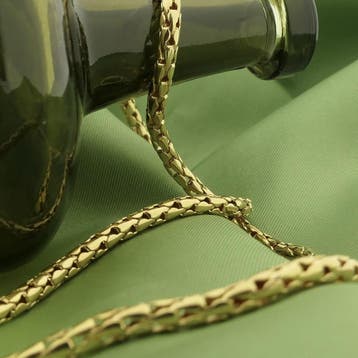 Gouden fantasie schakel collier | 42 cm (Ketting), Ophalen of Verzenden, Gebruikt, Overige kleuren, Goud