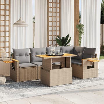 vidaXL 6-delige Loungeset met kussens poly rattan beige, Tuin en Terras, Verzenden, Nieuw, Loungeset