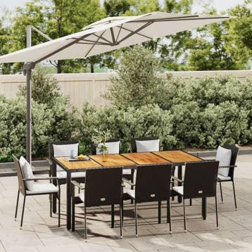 vidaXL 9-delige Tuinset poly rattan zwart, Verzenden, Nieuw, 8 zitplaatsen, Tuinset