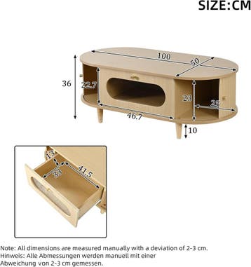 DACHETOU Salontafel 50x100cm, houtkleur, salontafel met één, Verzenden, Zo goed als nieuw