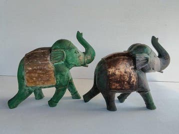 Figuur - PAREJA DE ELEFANTES (2) - Messing, Hout