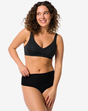 HEMA Damesstring hoge taille micro rib ultimate comfort, Verzenden, Zwart