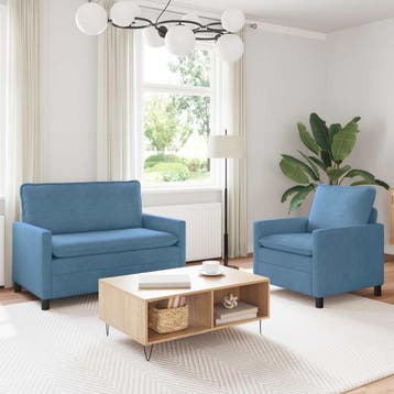 vidaXL Bankstel 2 st Blauw Stof, Verzenden, Nieuw, Stof, Minder dan 150 cm