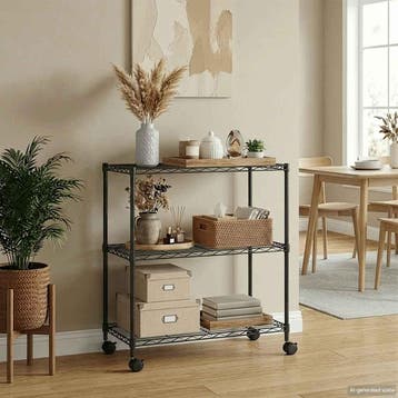 vidaXL Opbergrek met wielen 3-laags 60x35x81 cm 150 kg zwart, Verzenden, Nieuw