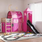 vidaXL Stapelbed met glijbaan en gordijnen roze 90x190 cm, 90 cm, Eenpersoons, Verzenden, Nieuw