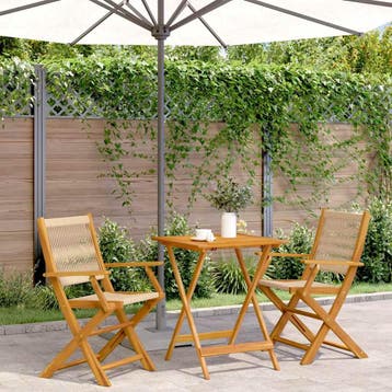 vidaXL 3-delige Bistroset polypropeen en massief hout beige, Verzenden, Nieuw, Hardhout