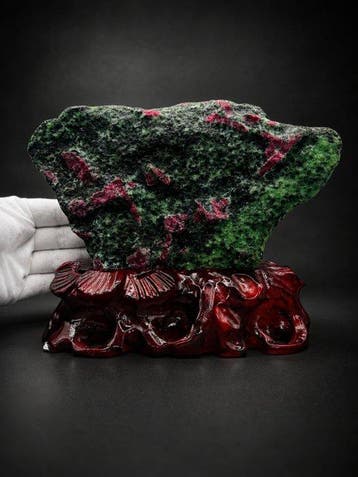 Natuurlijke robijn-zoisiet-displaystuk | Unieke