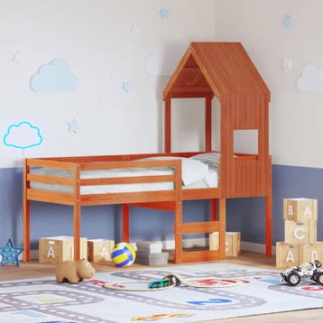 vidaXL Hoogslaper met dak massief grenenhout wasbruin 90x190, 90 cm, Eenpersoons, Bruin, Verzenden