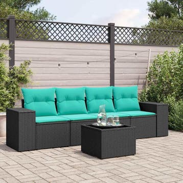 vidaXL 5-delige tuinbankset met kussens van zwart polyrotan, Tuin en Terras, Verzenden, Nieuw