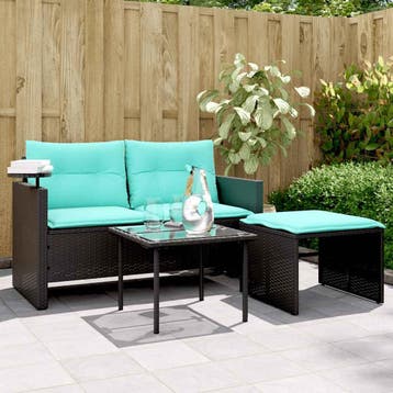 vidaXL 3-delige tuinbankset met kussens van zwart polyrotan, Tuin en Terras, Verzenden, Nieuw