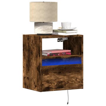 vidaXL Nachtkastje met LEDs wandgemonteerd gerookt, Minder dan 45 cm, Verzenden, Nieuw, Minder dan 55 cm