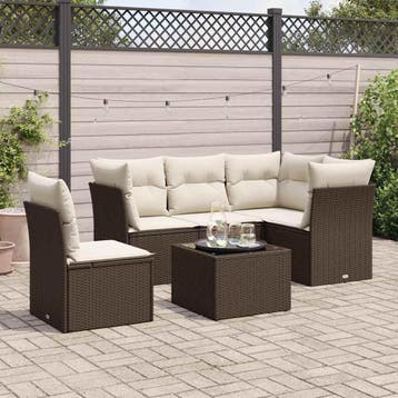 vidaXL 6-delige Loungeset met kussens poly rattan bruin, Verzenden, Nieuw, Loungeset